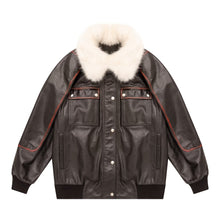 Load image into Gallery viewer, Fur Collar Embellished Leather Jacket
