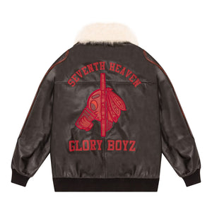 Fur Collar Embellished Leather Jacket